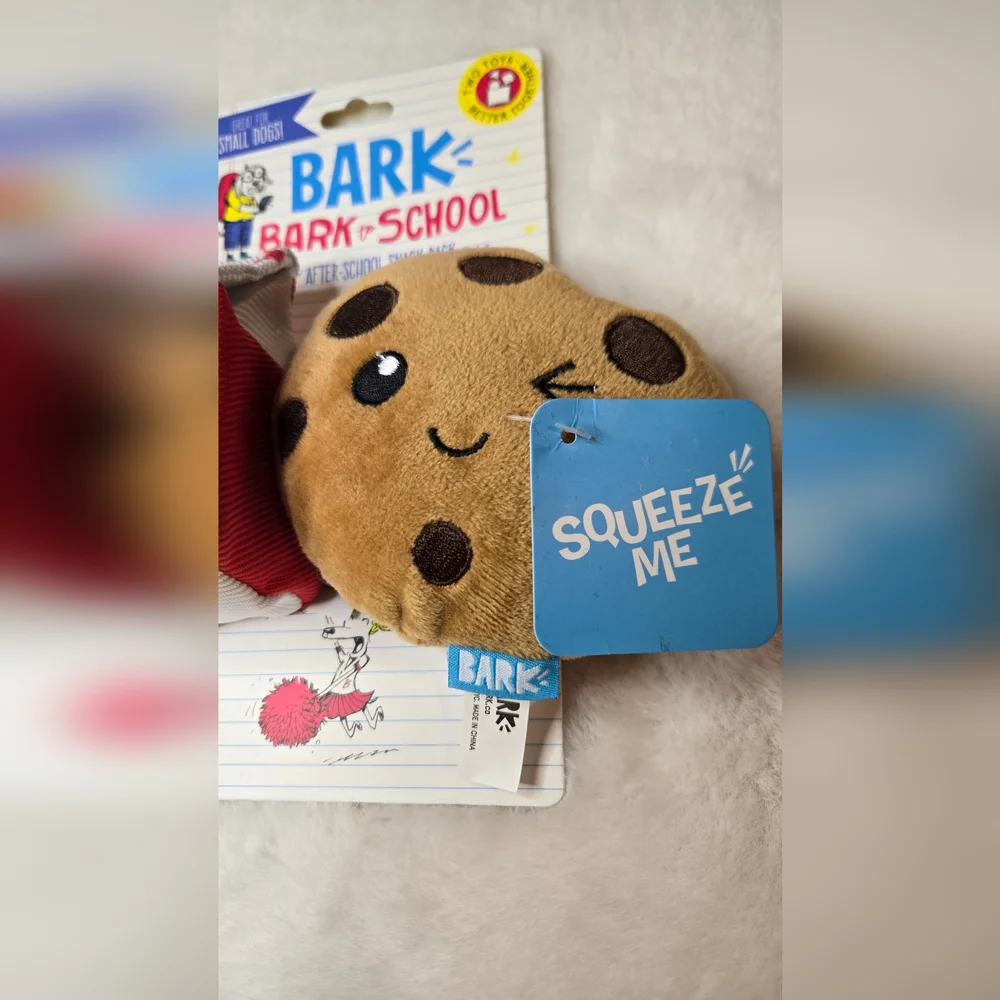 Bark Box Bark To School After-School Snack Pack Milk Cookie Squeaker Toy Set New